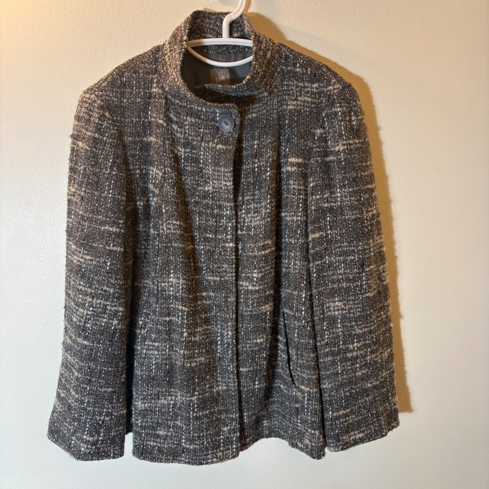J.‎ Jill Brown Wool Cafe Tweed Blazer Jacket Size Large
